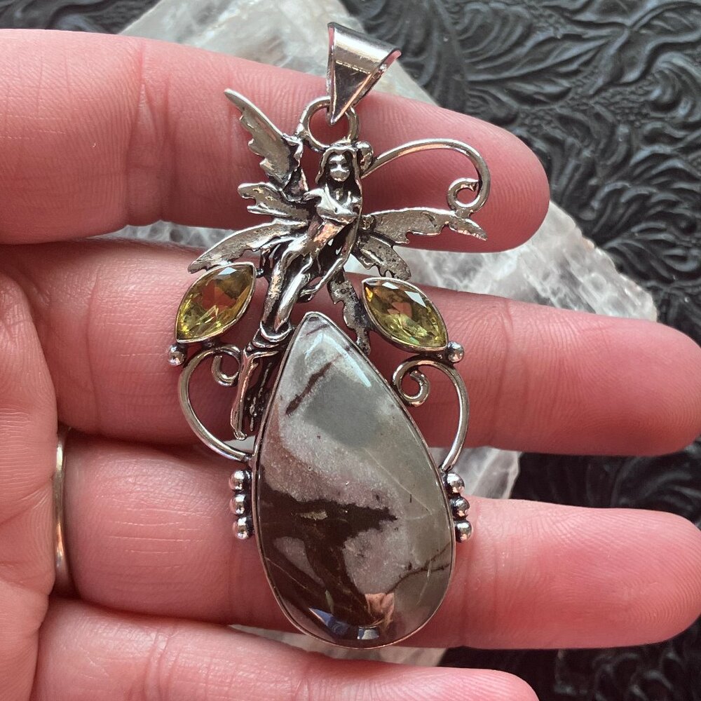 Jasper Fairy Pendant Stone Crystal Jewelry